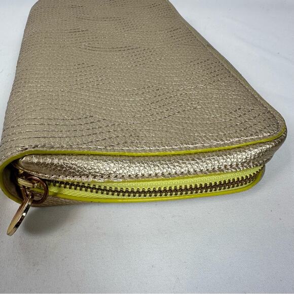 Anthropologie Gold Metallic Clutch Zip Around Closure Planner Wallet 9X6 - Picture 2 of 12
